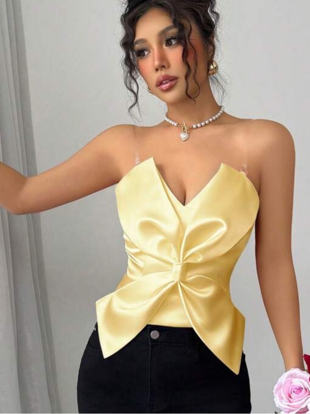 Butter Yellow Satin Bow-Front Top NEW 🏷️